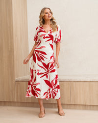 WHITE CLOSET / SCARLET BLOOM MIDI DRESS / TFE12102