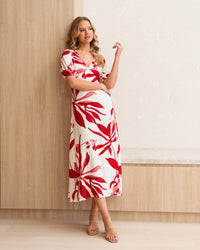 WHITE CLOSET / SCARLET BLOOM MIDI DRESS / TFE12102