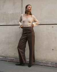WHITE CLOSET / FLIP LINEN PANTS / CHOCOLATE / TFL7581-65