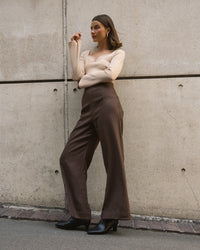 WHITE CLOSET / FLIP LINEN PANTS / CHOCOLATE / TFL7581-65
