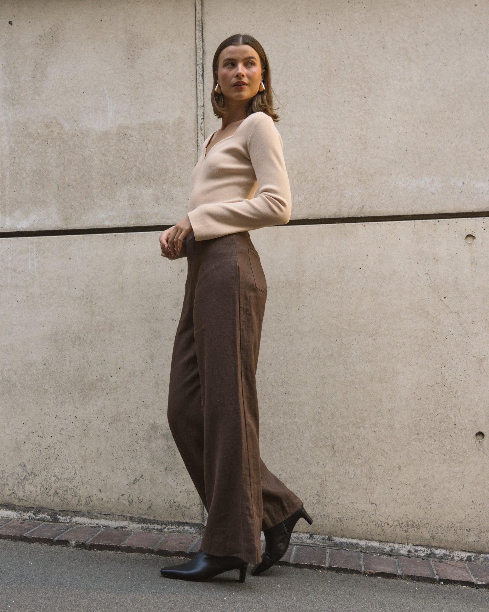 WHITE CLOSET / FLIP LINEN PANTS / CHOCOLATE / TFL7581-65