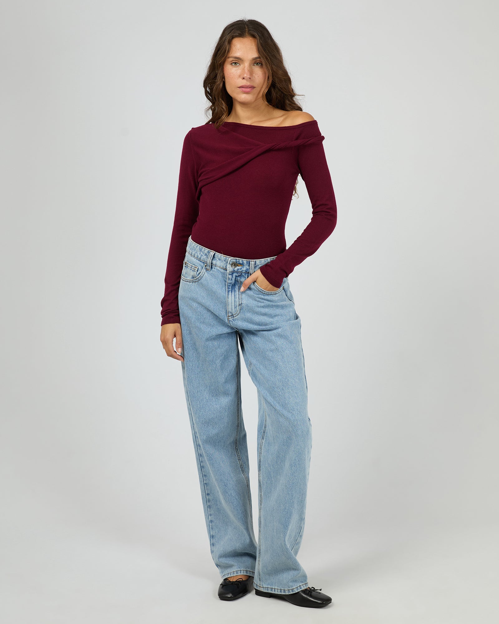 SILENT THEORY ASHTON KNIT LAYERED LS TOP / 60X5444.CHRY