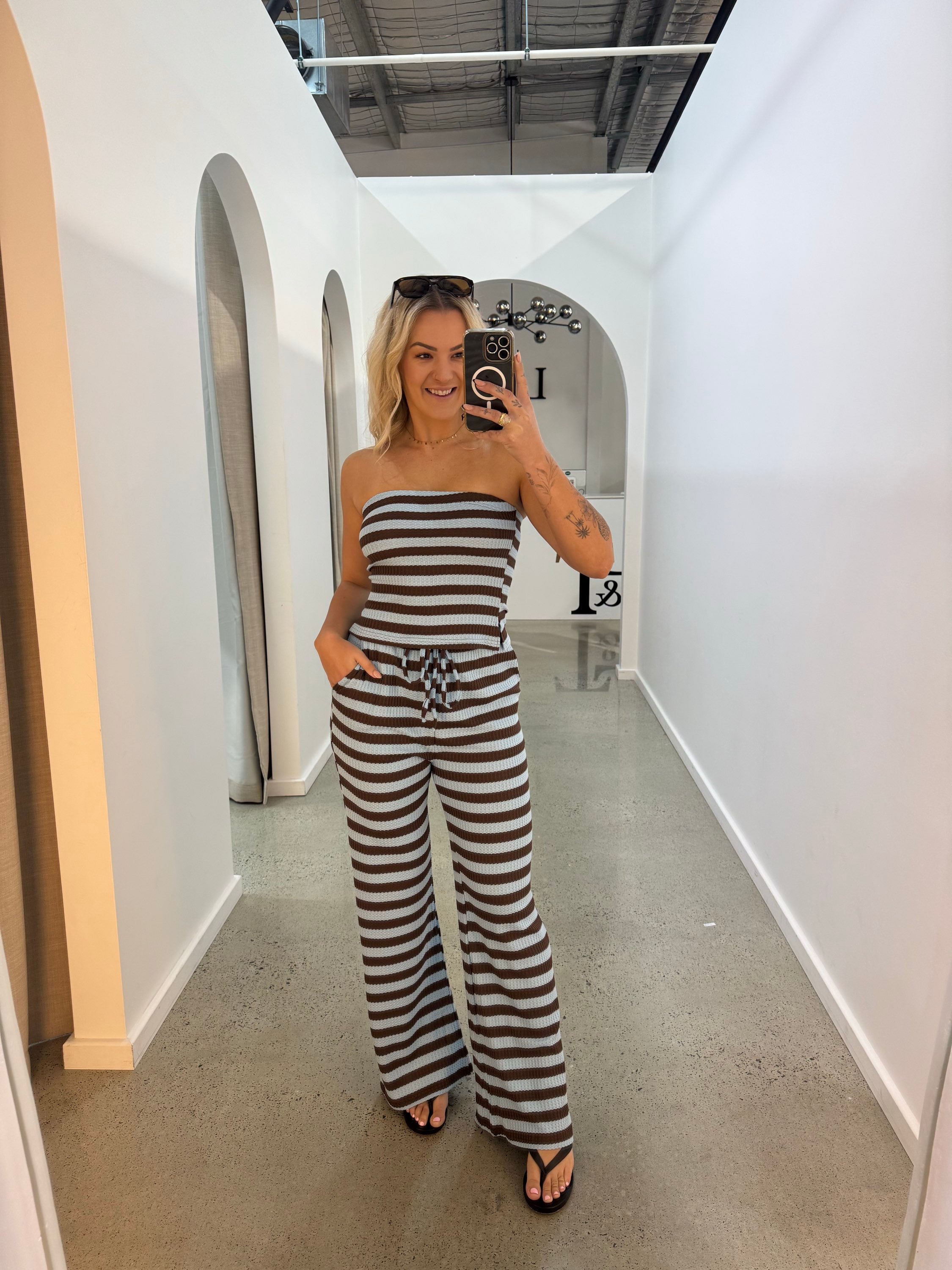 BY FRANKIE / CHOCOLATE-BLUE WAFFLE PANTS / 853-3