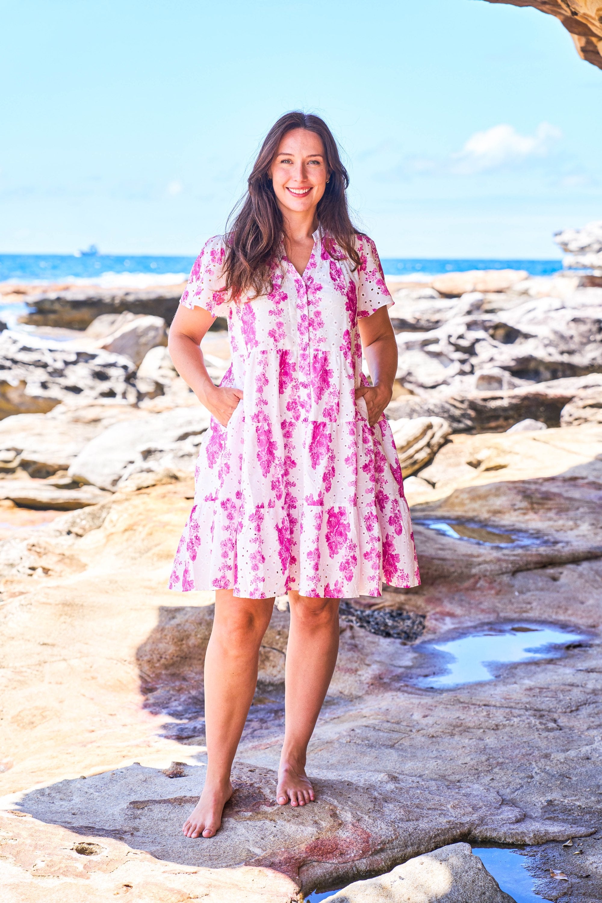 Elisha Dress - Pink/white