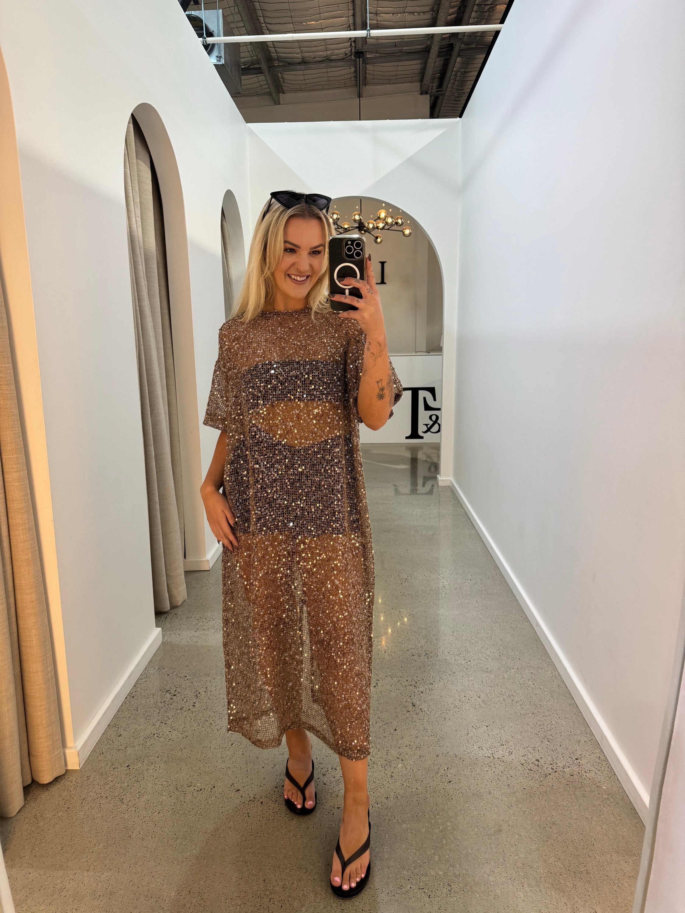 BY FRANKIE / MOCHA SEQUIN DRESS / 699-1