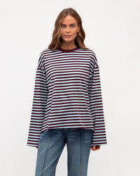 PAPER HEART / REMI STRIP LS TEE / PH14084 / BLUE-PLUM