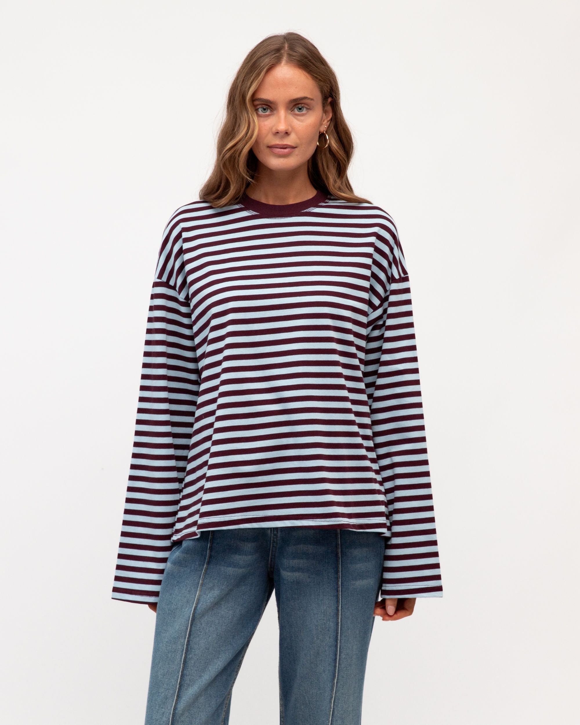 PAPER HEART / REMI STRIP LS TEE / PH14084 / BLUE-PLUM