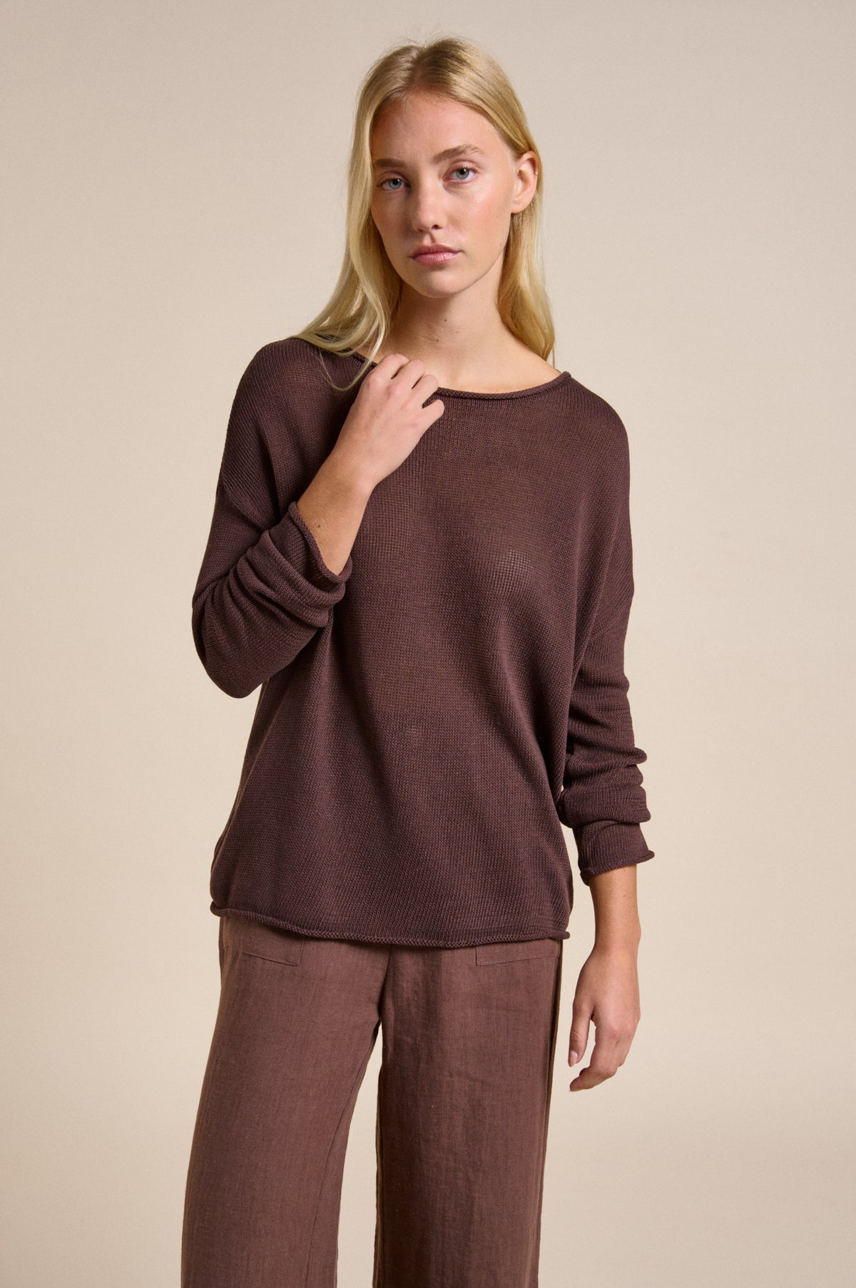 LITTLE LIES / SPRING KNIT TOP /  CHOCOLATE / K23062604