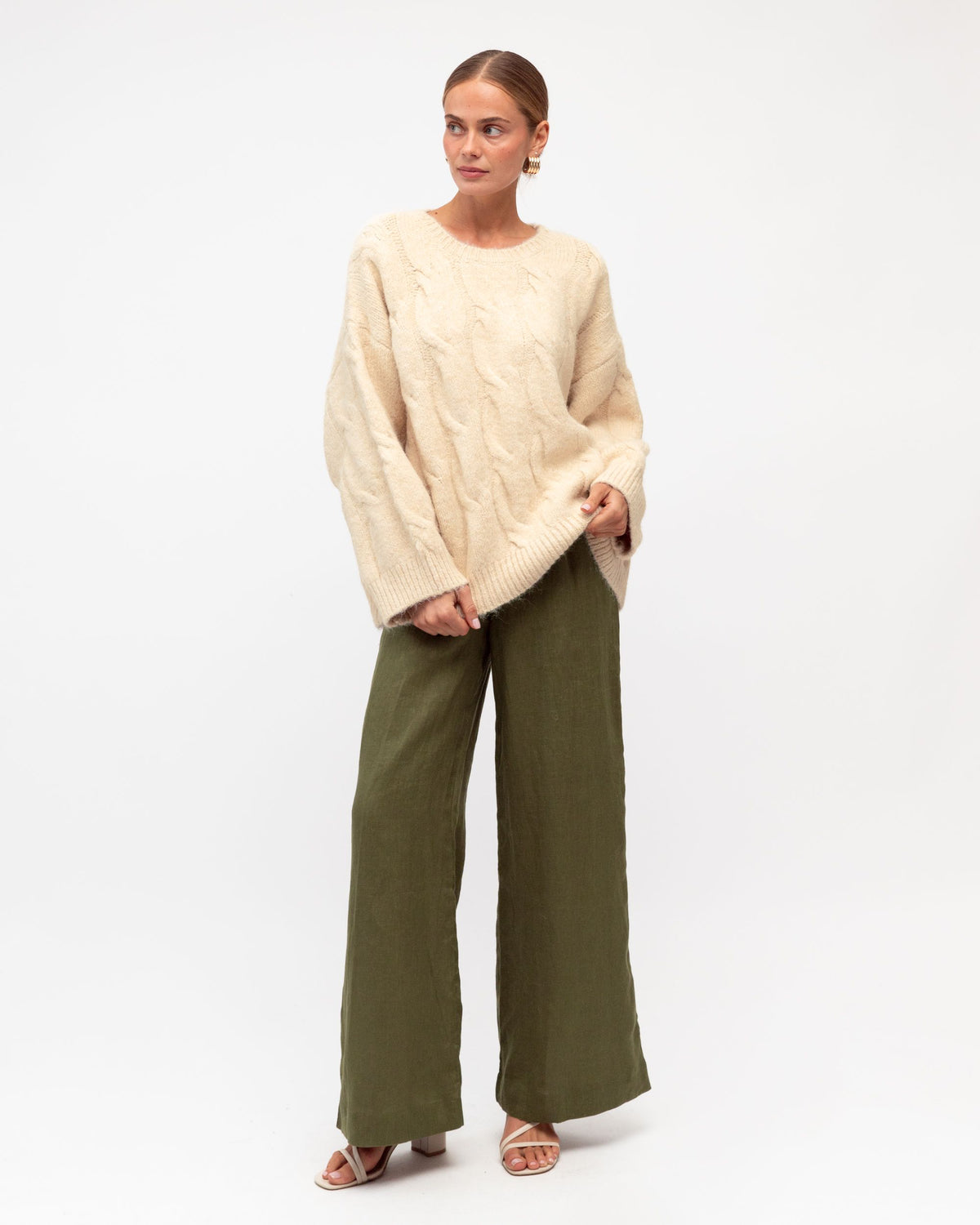 WHITE CLOSET / FLIP LINEN PANTS KAHKI TGL7581-58