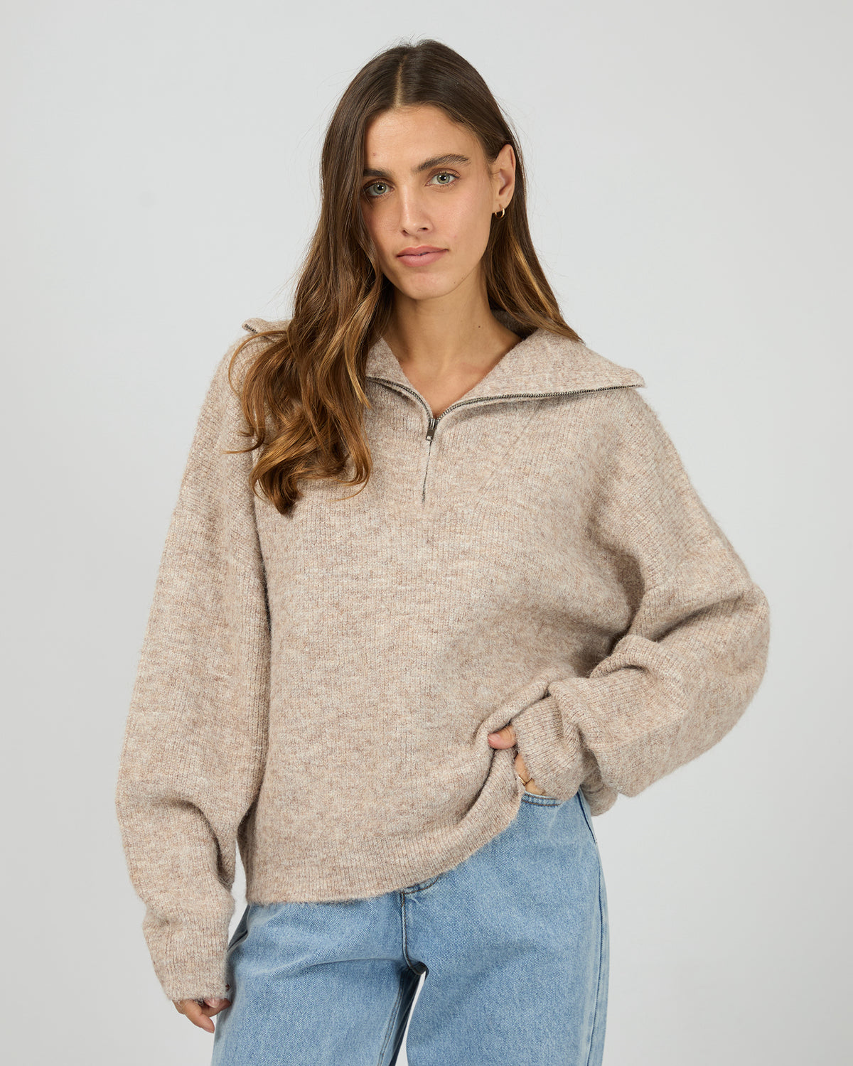 SILENT THEORY / BONNI KNIT 1/4 ZIP JUMPER / 6077112.BRWN