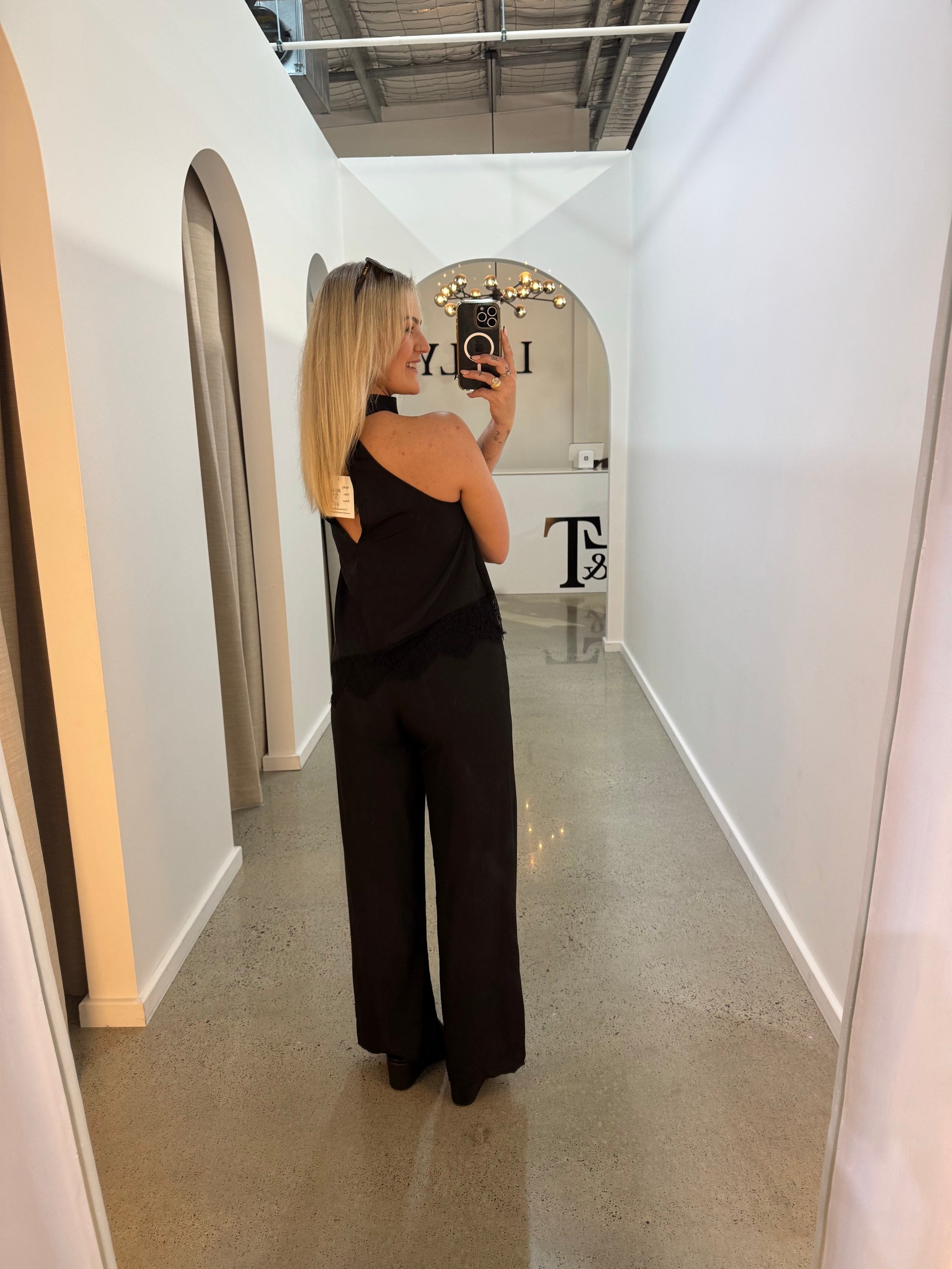 BY FRANKIE / BLACK CUPRO HALTER NECK TOP / 202613-1