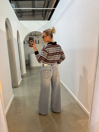 BY FRANKIE / GREY STRIPPED RUGBY TOP / 785-1