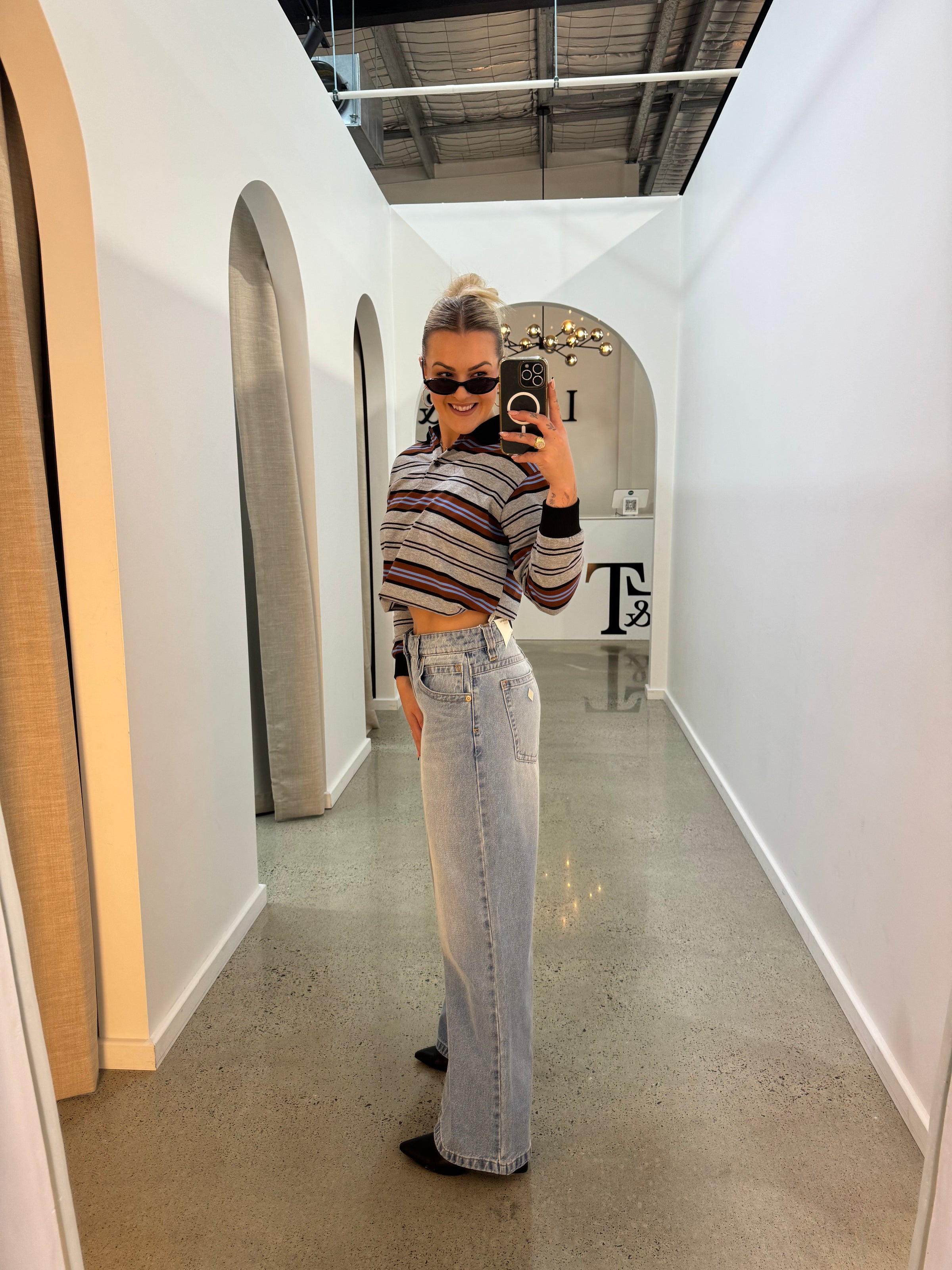 BY FRANKIE / GREY STRIPPED RUGBY TOP / 785-1