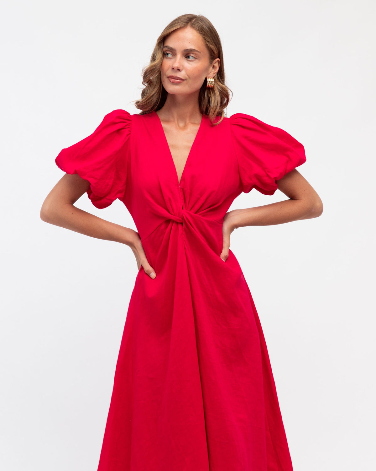 WHITE CLOSET / RED TWIST LINEN DRESS / TFL8545-27