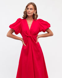 WHITE CLOSET / RED TWIST LINEN DRESS / TFL8545-27