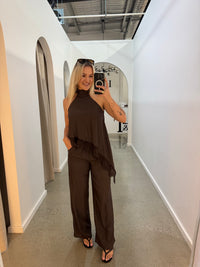 BY FRANKIE / MOCHA CUPRO HALTER NECK TOP / 202613-2