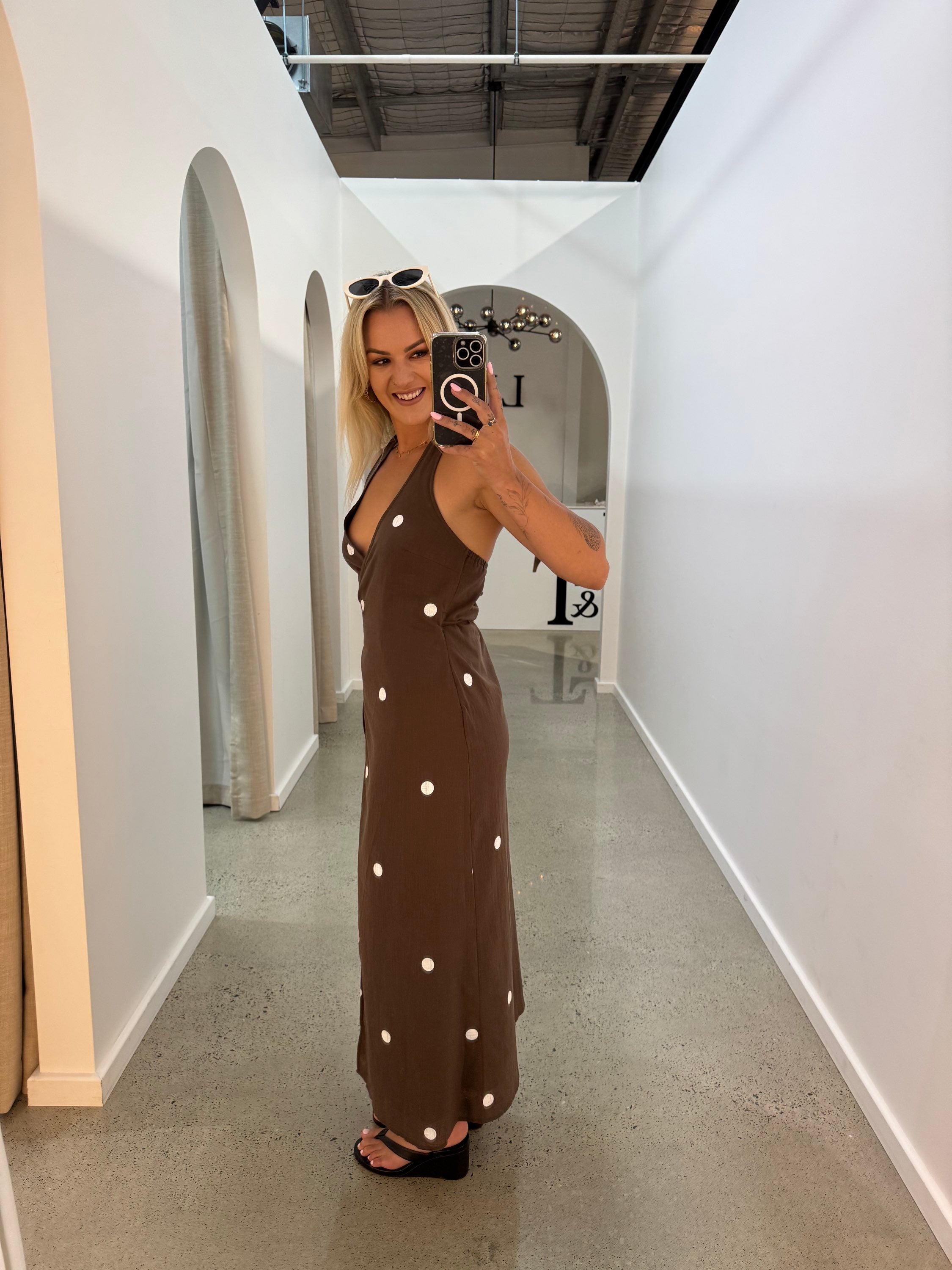 BY FRANKIE / CHOC POLKA WRAP DRESS / 557-2