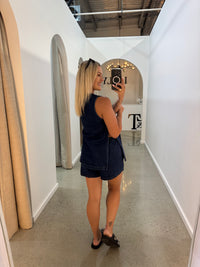 BY FRANKIE / DARK DENIM PANEL TOP / 66-1