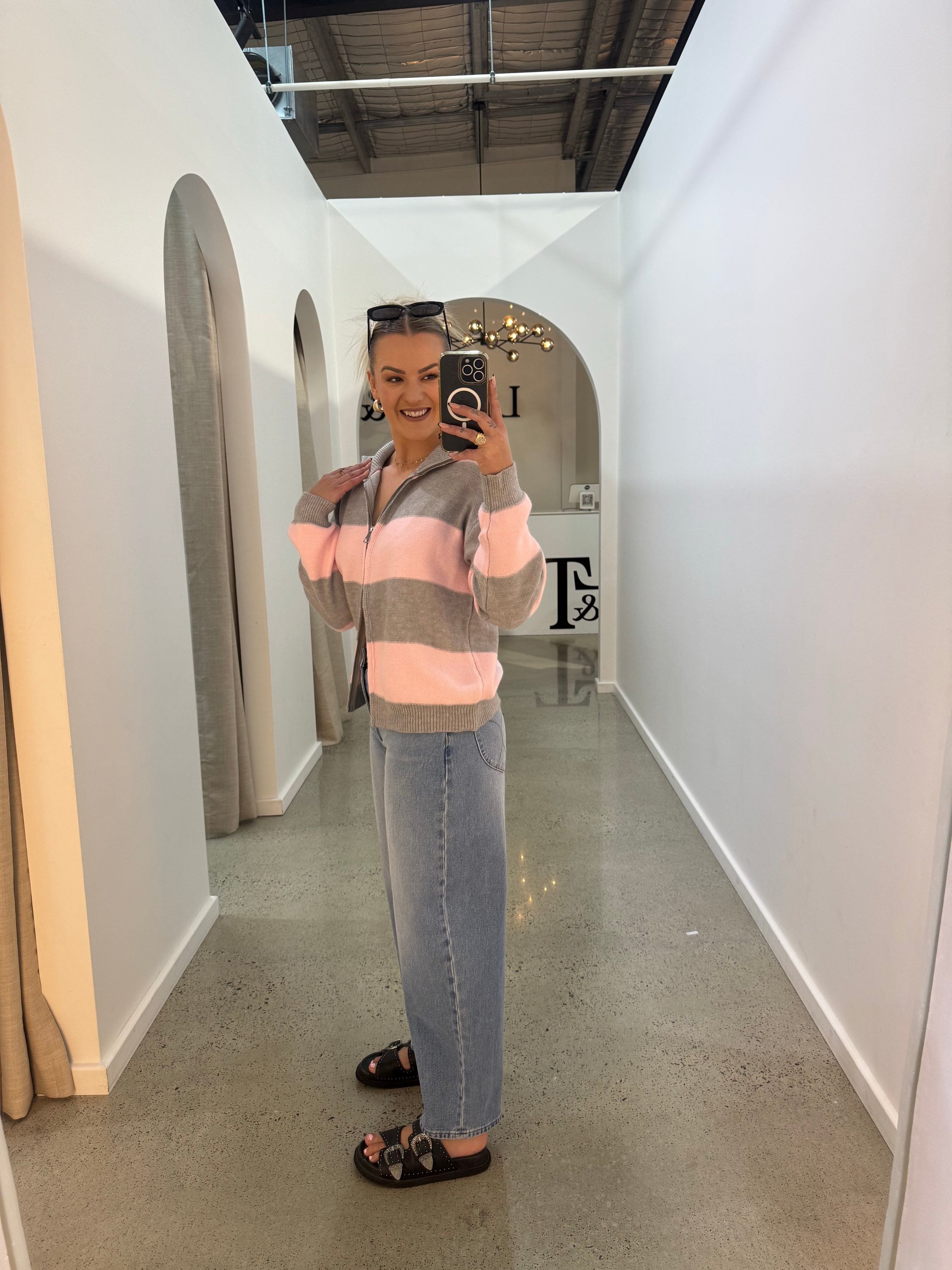 BY FRANKIE / PINK GREY ZIP / 2603