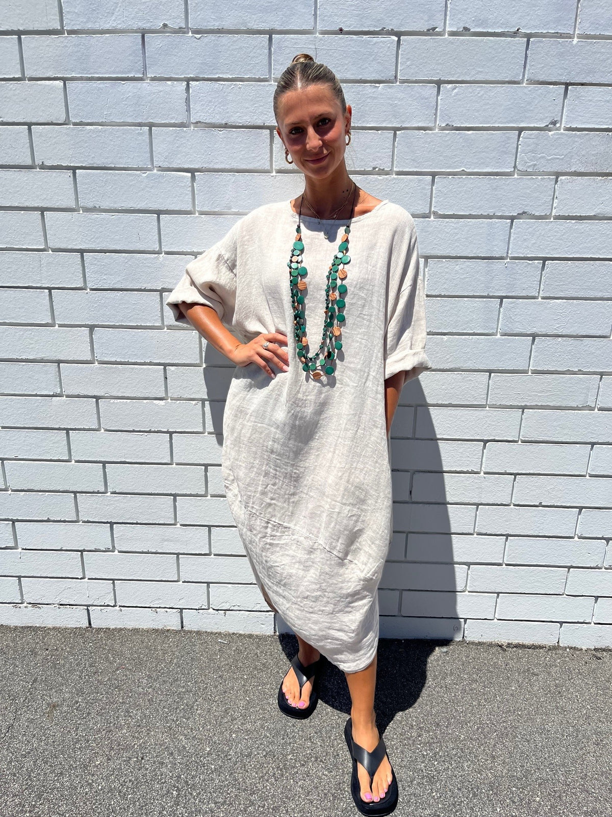 TULIP ITALIAN LINEN DRESS /OATMEAL