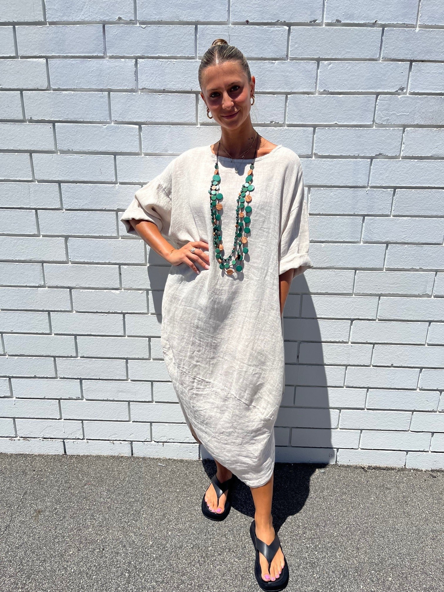 TULIP ITALIAN LINEN DRESS /OATMEAL