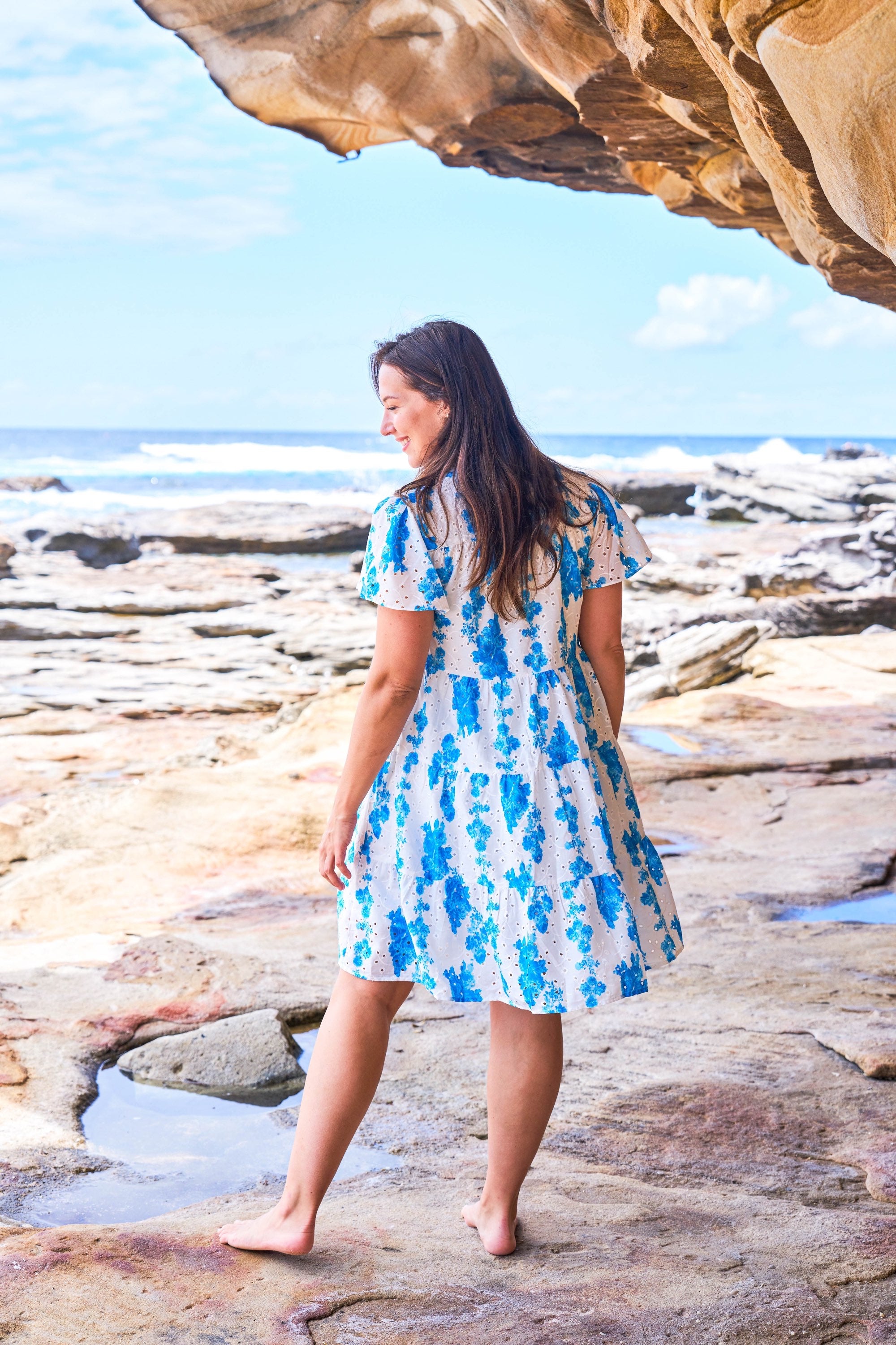 Denise Dress - White/blue