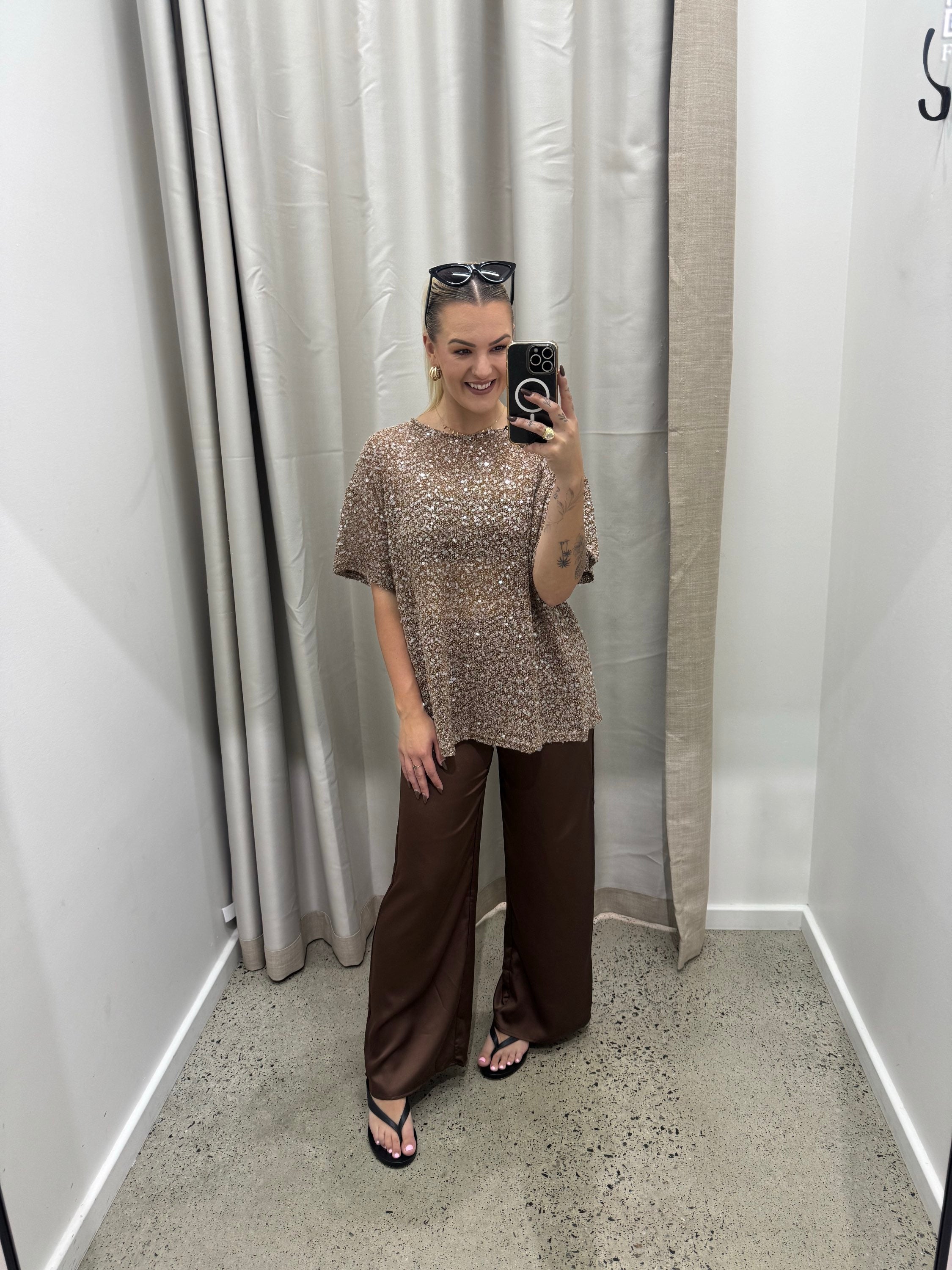 BY FRANKIE / BROWN SEQUINS TOP / 985-1