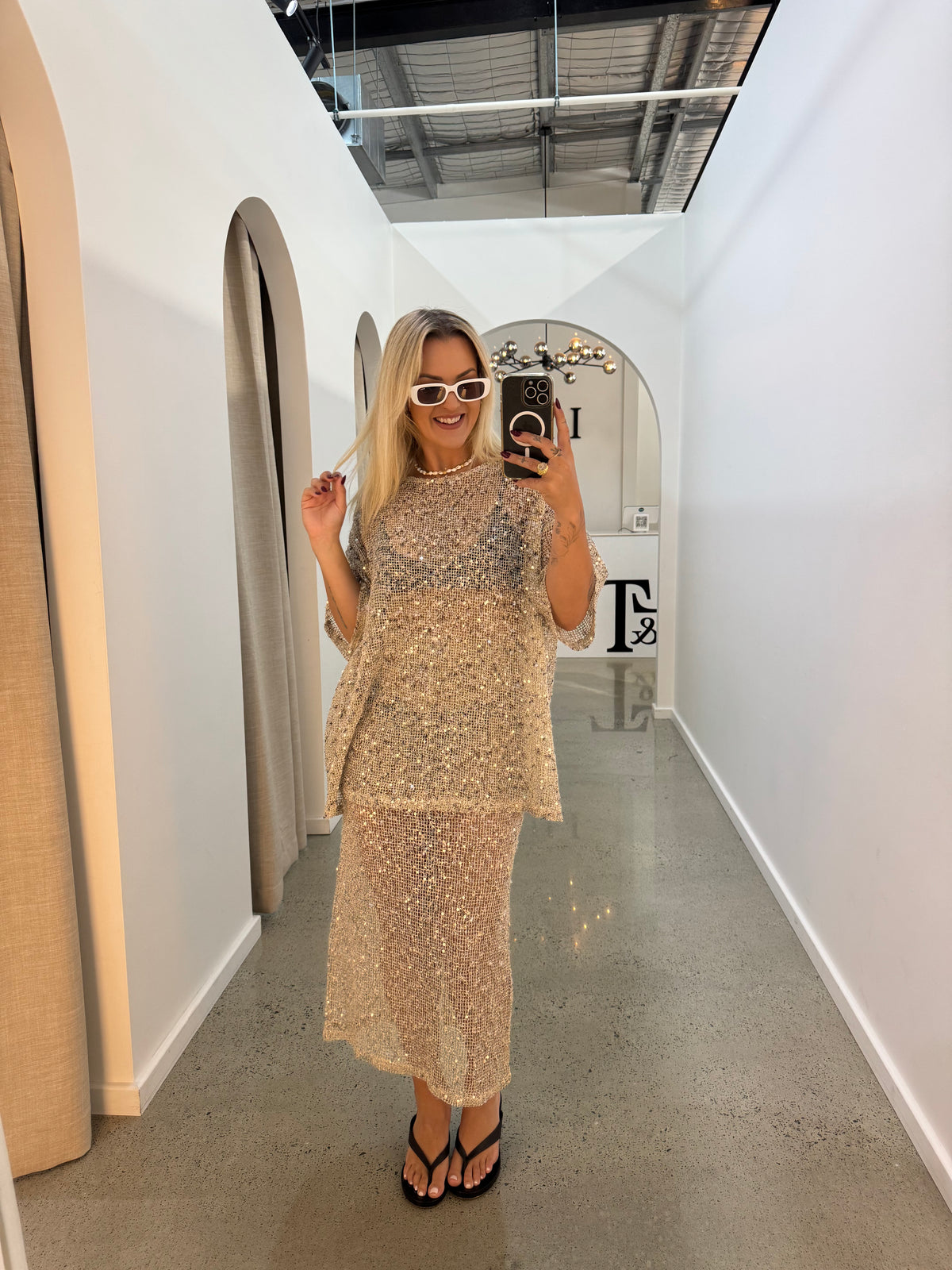 BY FRANKIE / SEQUINS KNIT SKIRT / BEIGE  / 163-2