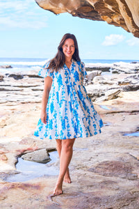 Denise Dress - White/blue