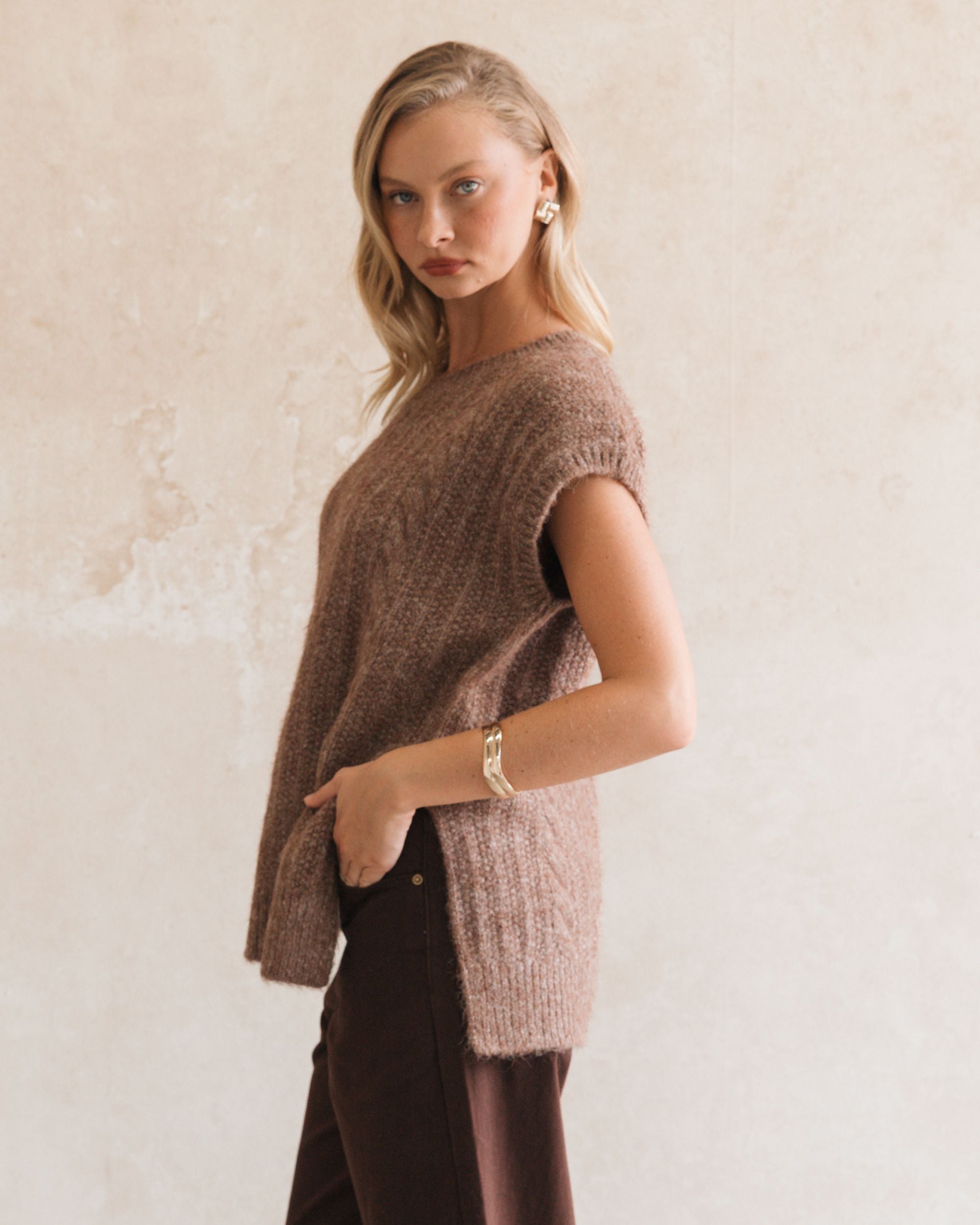 WHITE CLOSET / LIXUE KNIT TOP / CHOCOLATE / TF11622