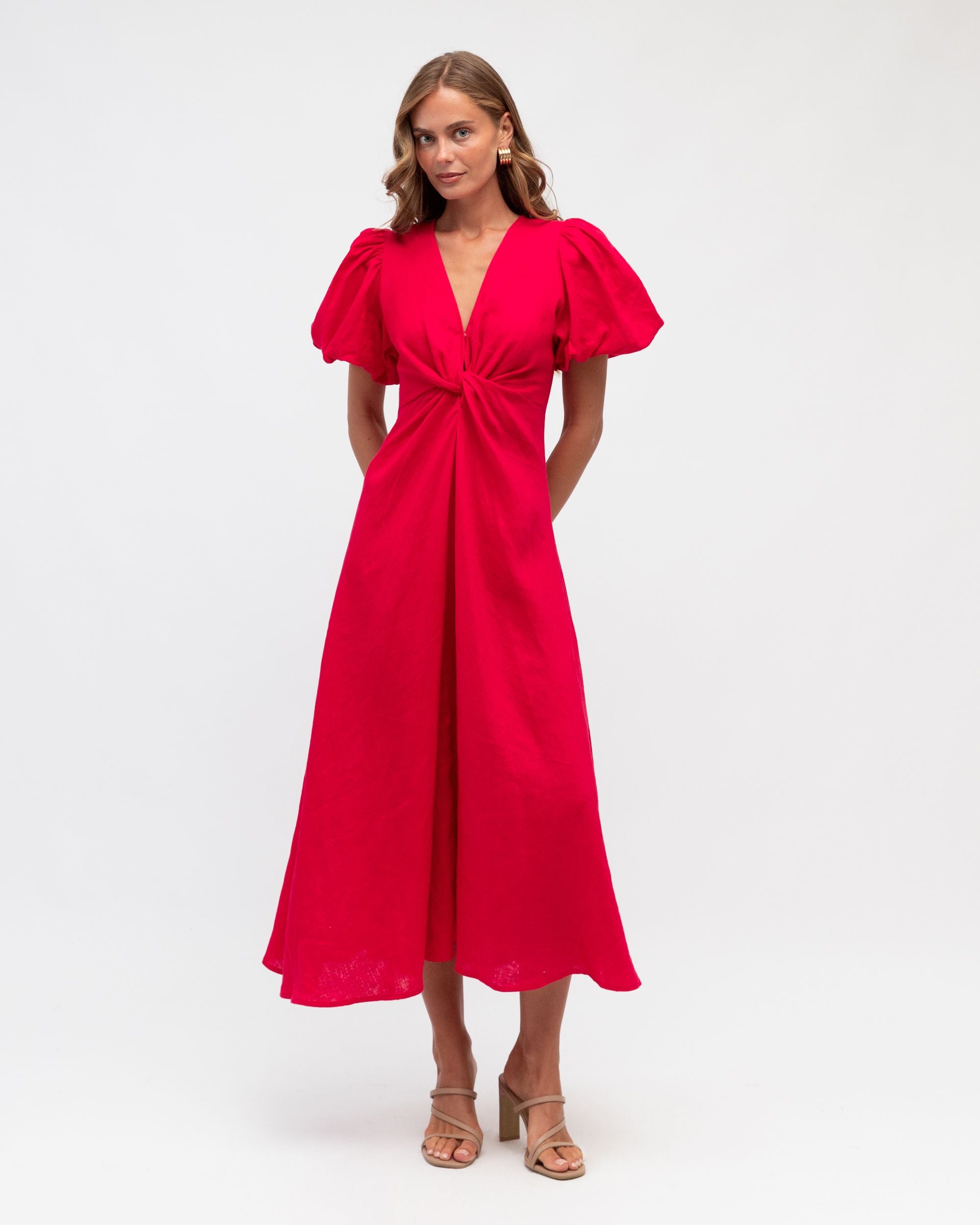WHITE CLOSET / RED TWIST LINEN DRESS / TFL8545-27