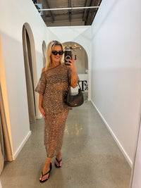 BY FRANKIE / MOCHA OFF SHOULDER OVERSIZED SEQUIN TOP / 836-1
