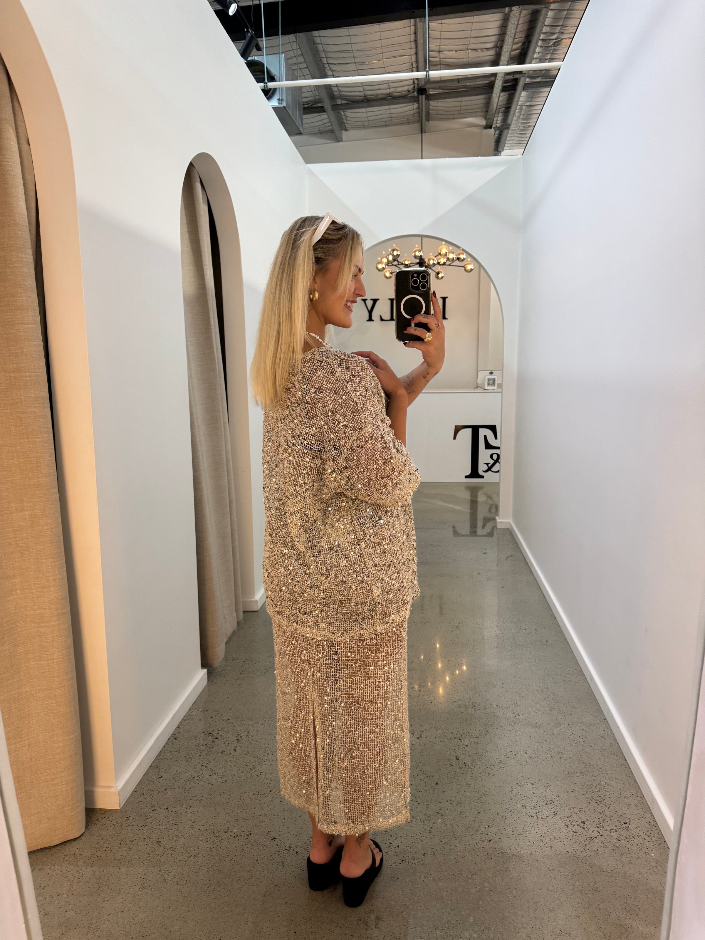 BY FRANKIE / SEQUINS KNIT SKIRT / BEIGE  / 163-2