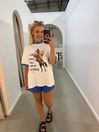 BY FRANKIE/ COWGIRLS LOVE TO DRINK COCKTAILS TEE / WHITE - BLUE / 780-13