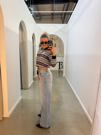 BY FRANKIE / GREY STRIPPED RUGBY TOP / 785-1