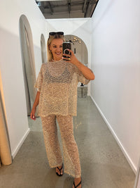 BY FRANKIE / SEQUINS KNIT PANT / BEIGE / 694-1