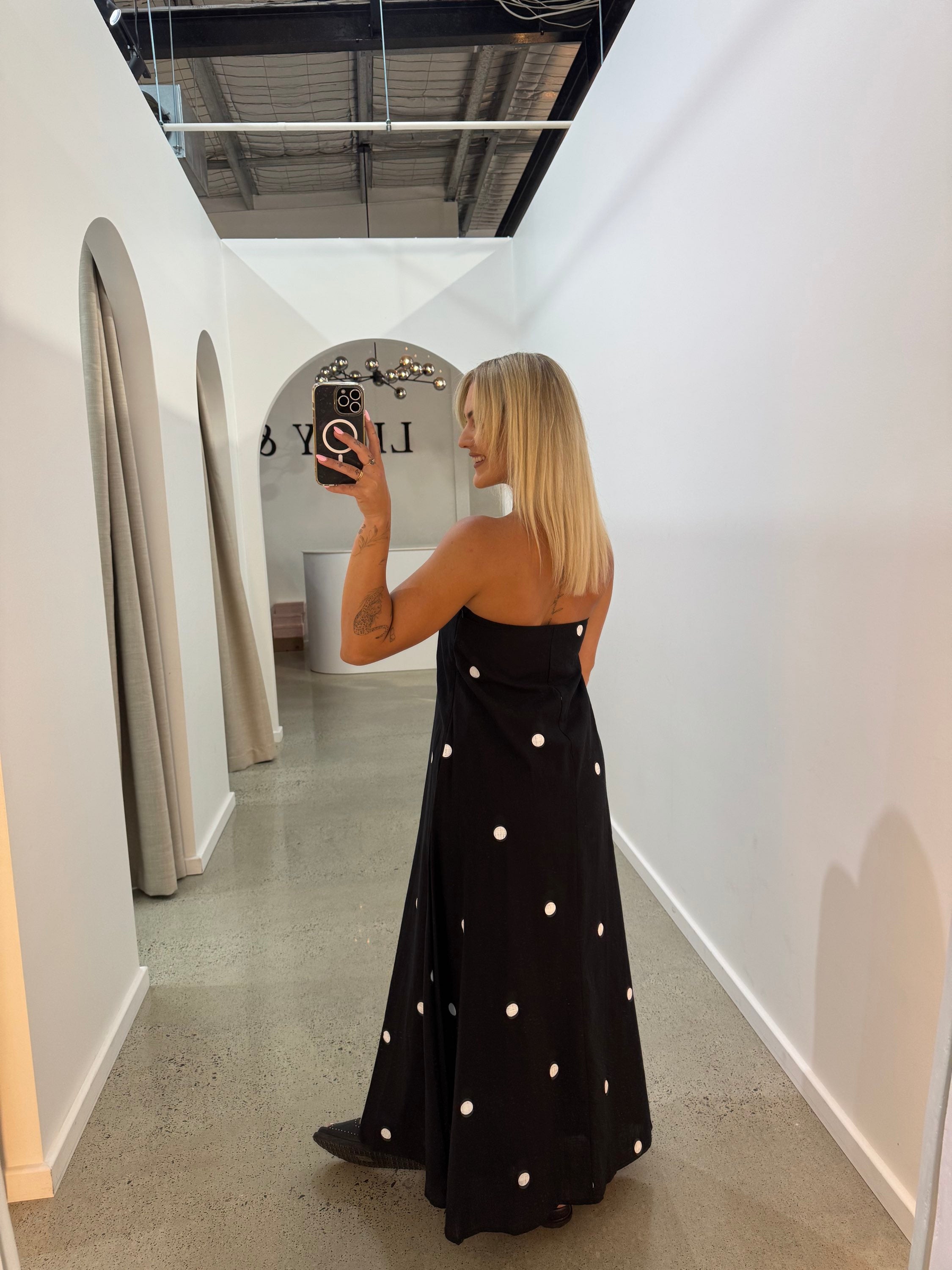 BY FRANKIE / BLACK POLKA STRAPLESS DRESS / 930-61