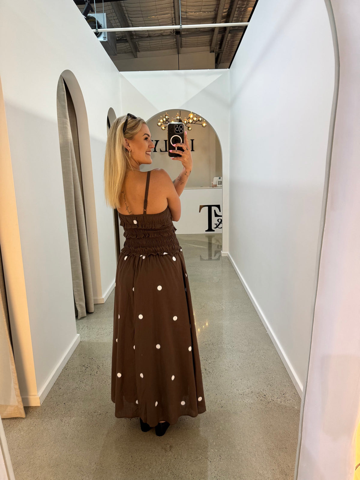BY FRANKIE /  CHOCOLATE POLKA MAXI DRESS / 290-3