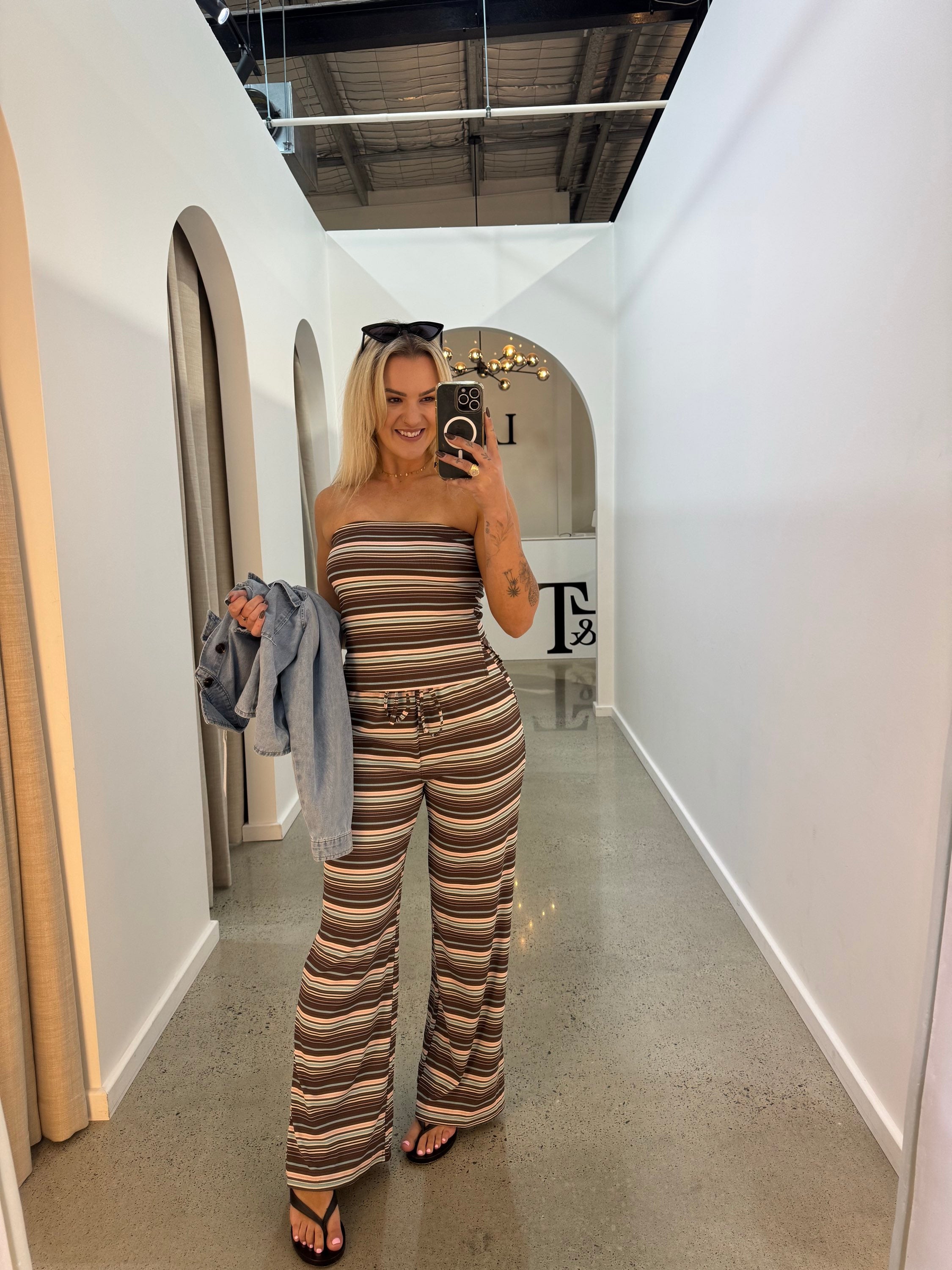 BY FRANKIE / CHOC - PEACH STRIPPED TOP / 853-1