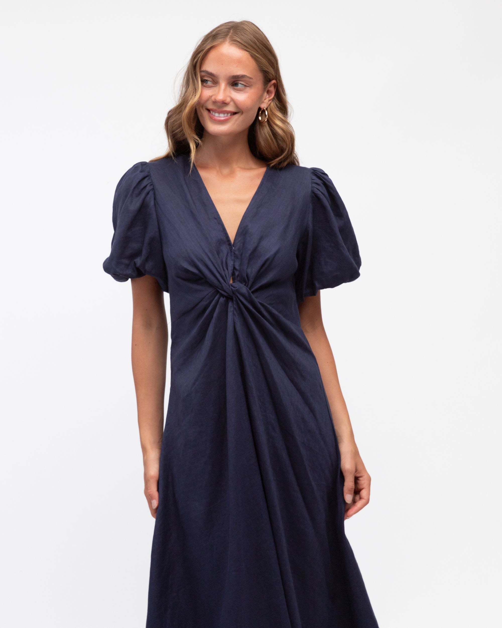 WHITE CLOSET / NAVY TWIST LINEN DRESS / TFL8545-27