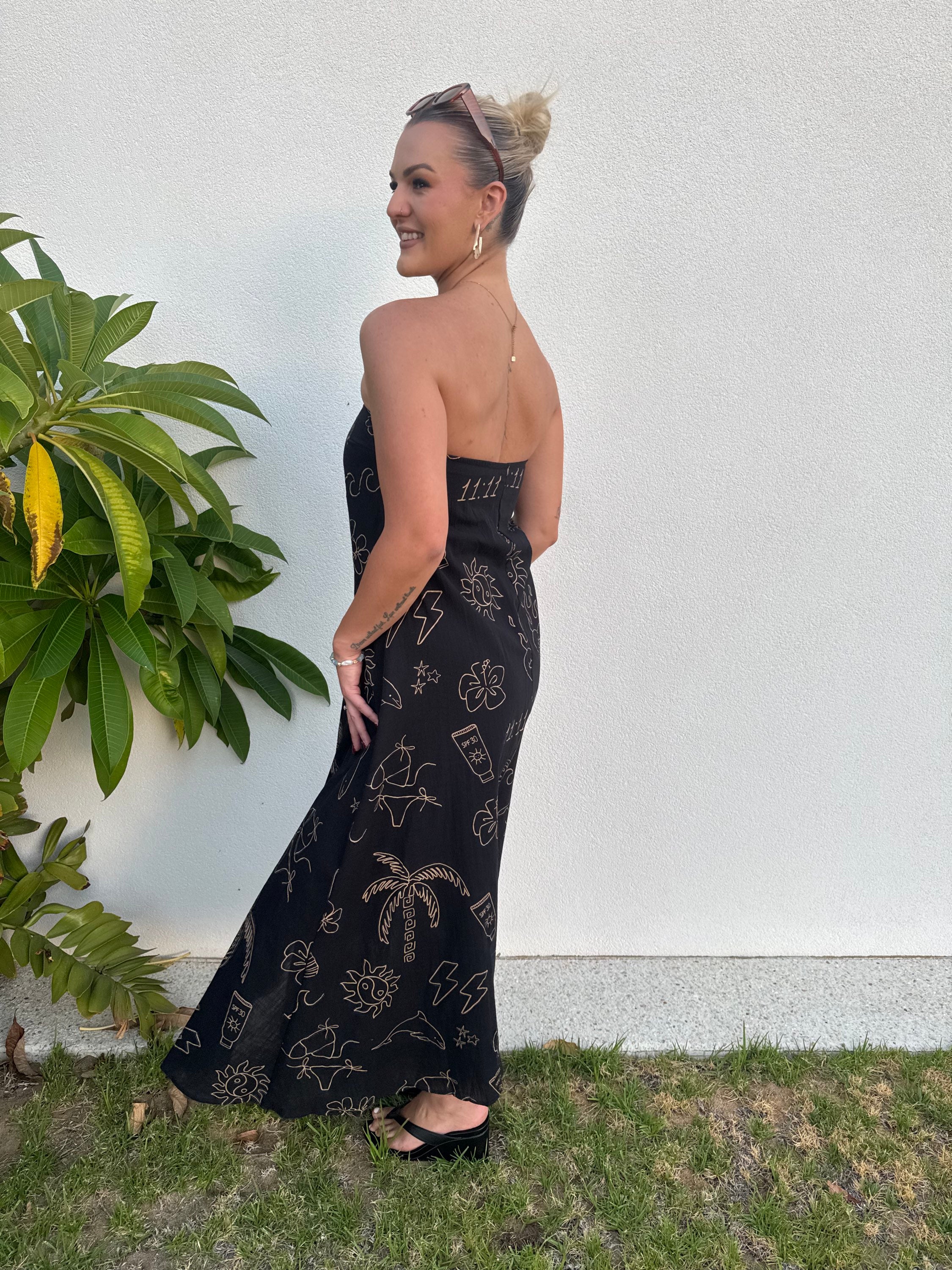 BY FRANKIE / BLACK ANGEL NUMBERS MAXI DRESS / 930-71
