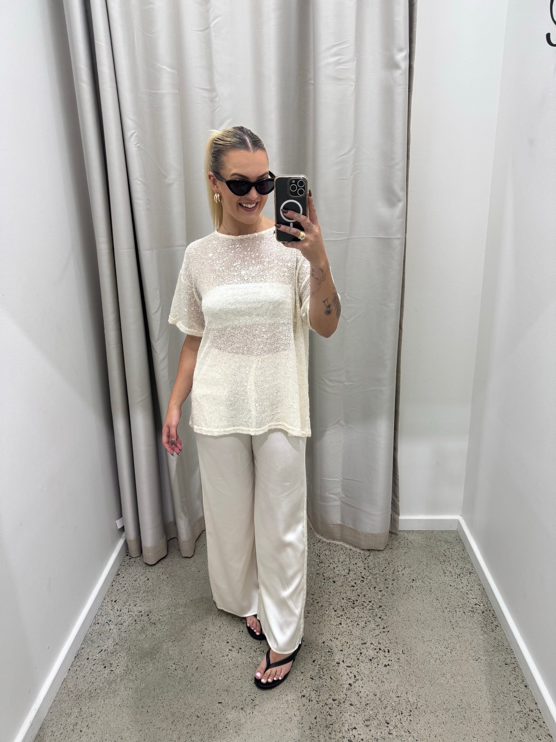 BY FRANKIE / CREAM SEQUINS TOP / 985-2