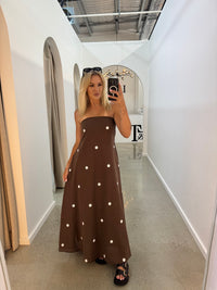 BY FRANKIE / CHOCOLATE POLKA STRAPLESS MAXI DRESS / 930-62