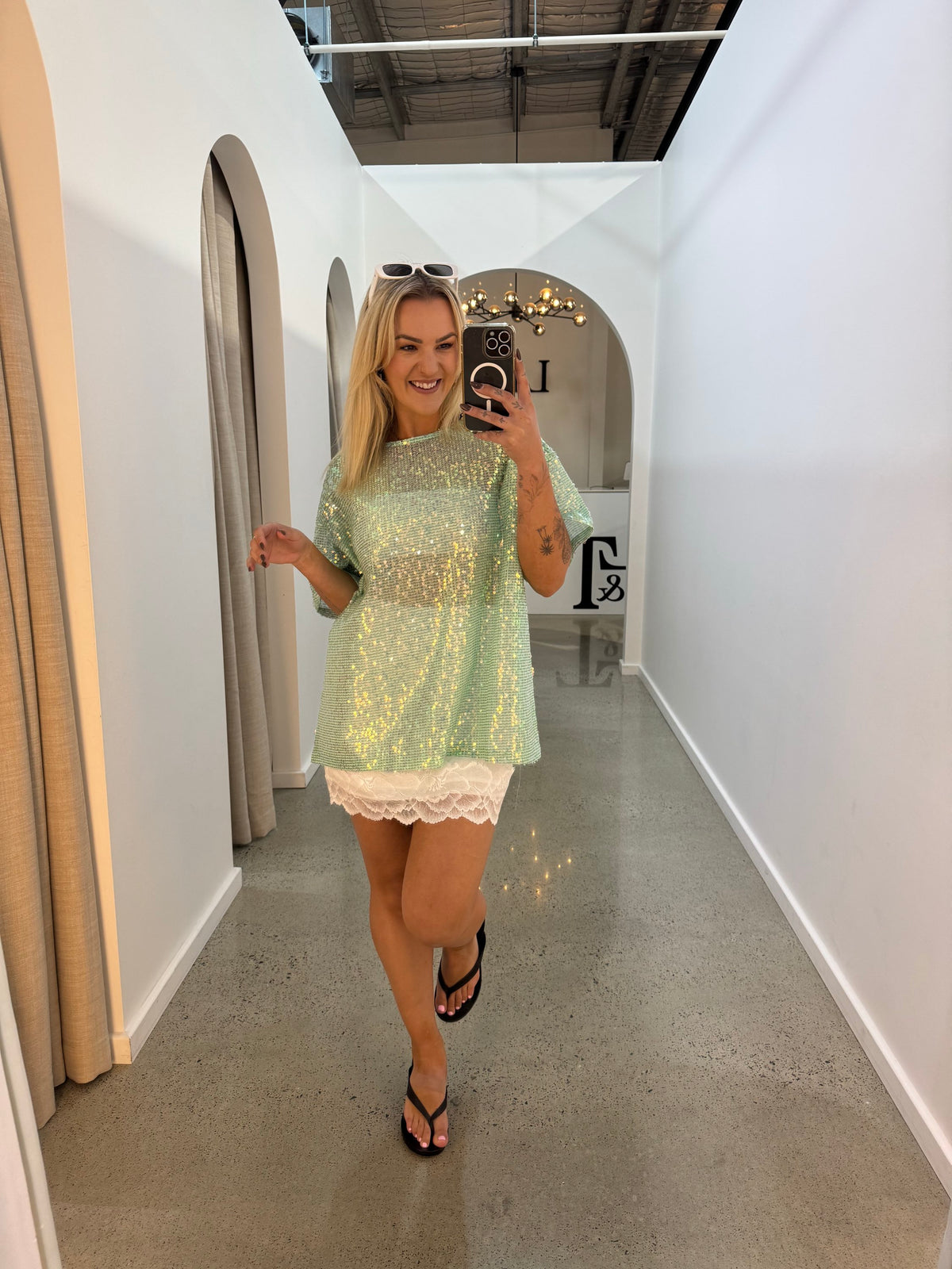 BY FRANKIE /  MERMAID GREEN SEQUINS TEE / 231-19