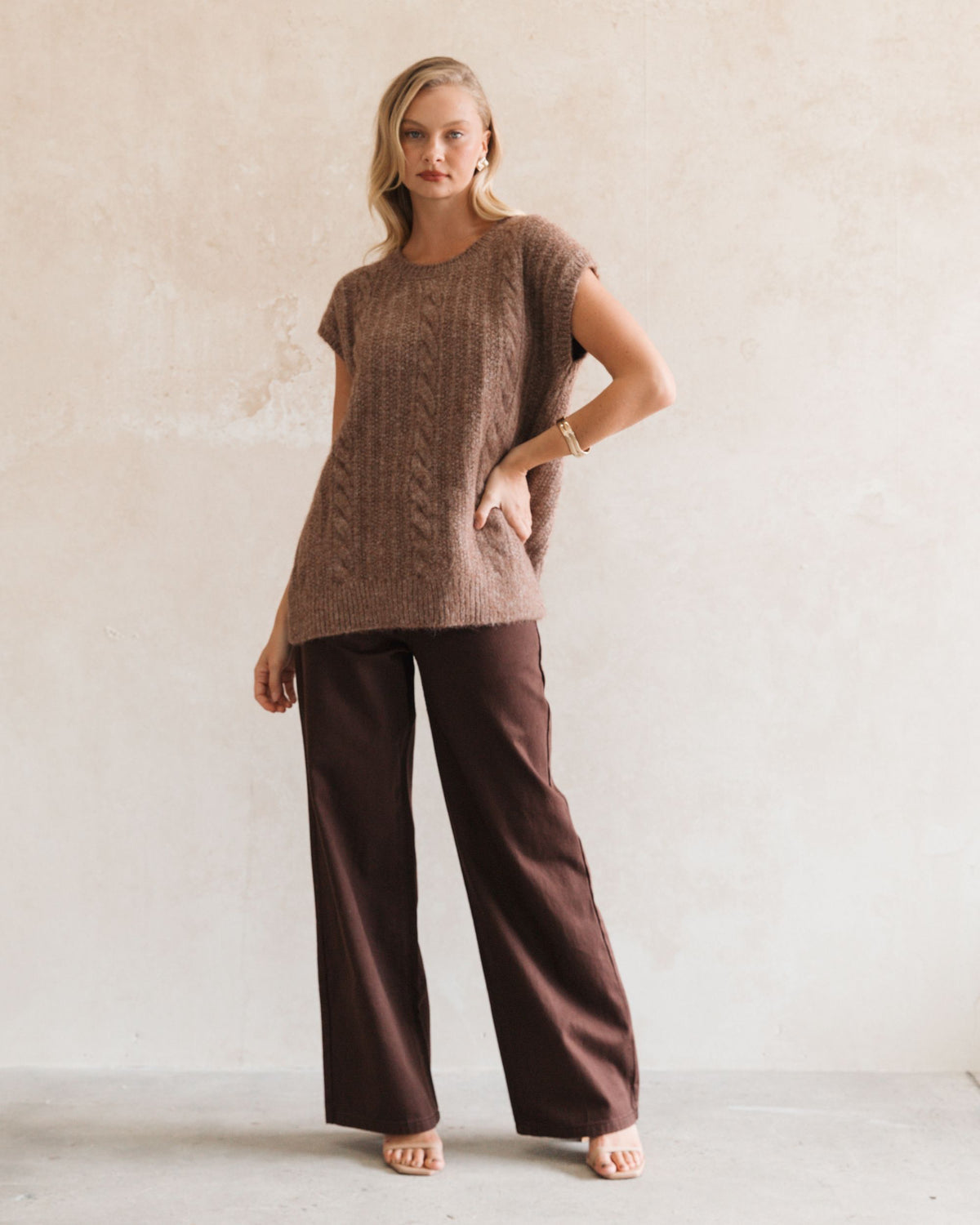 WHITE CLOSET / LIXUE KNIT TOP / CHOCOLATE / TF11622
