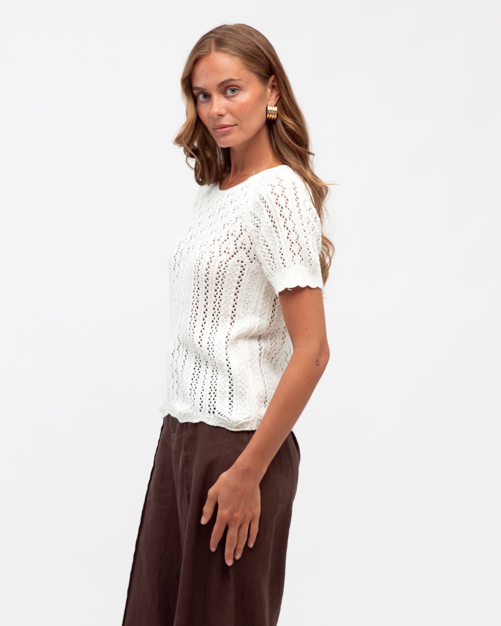 WHITE CLOSET / JASMINE CROCHET KNIT TEE / TF11215
