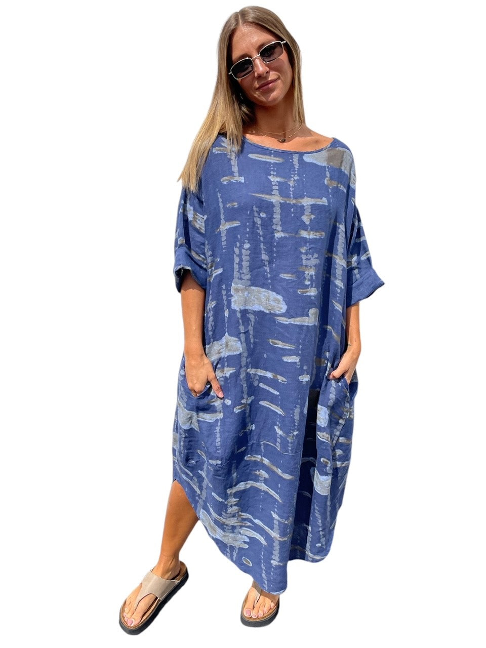 ITALIAN LINEN TULIP DRESS / CORNFLOURE