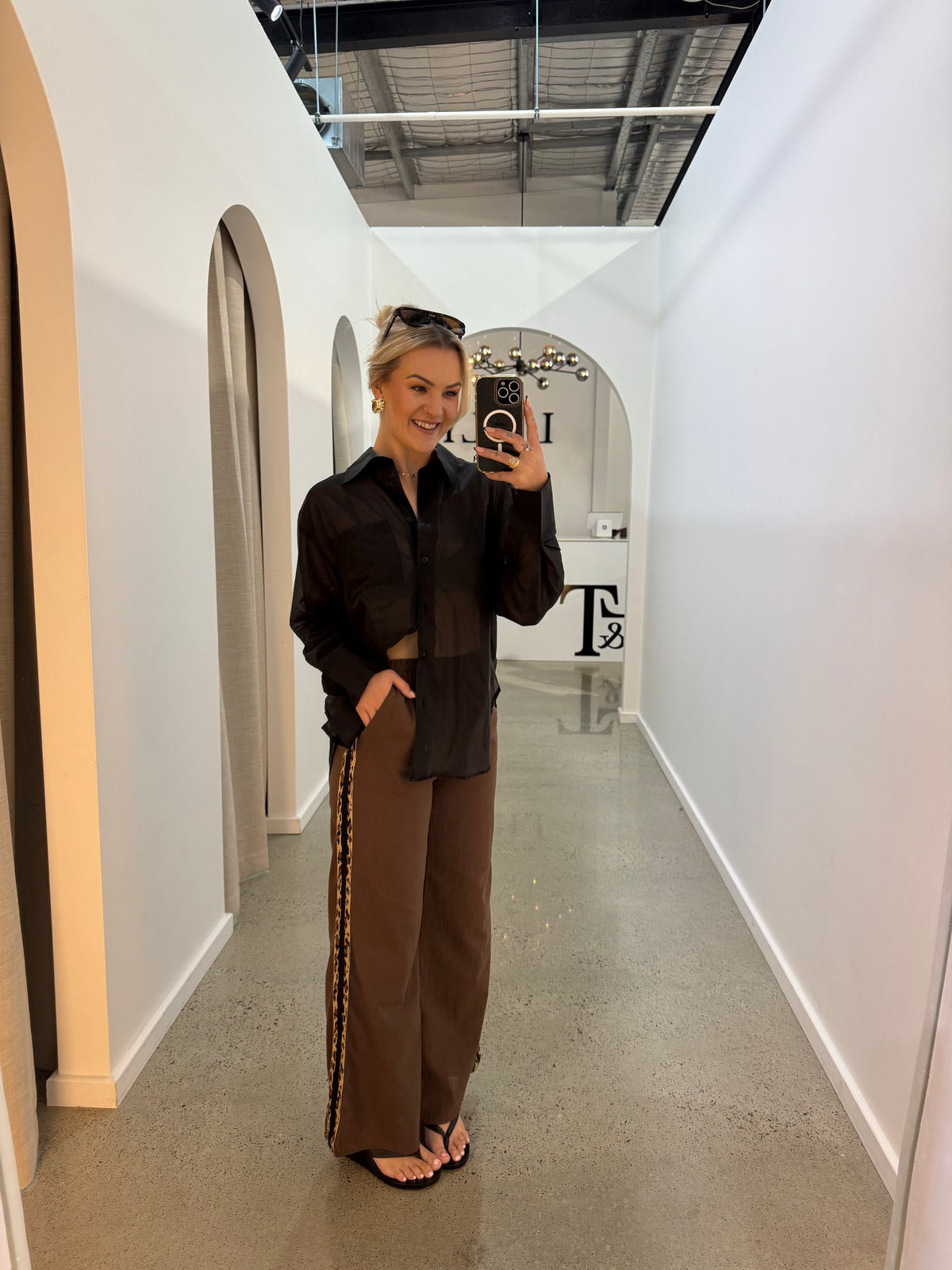 BY FRANKIE / CHOCOLATE- LEOPARD STRIPE PANTS / 987-3