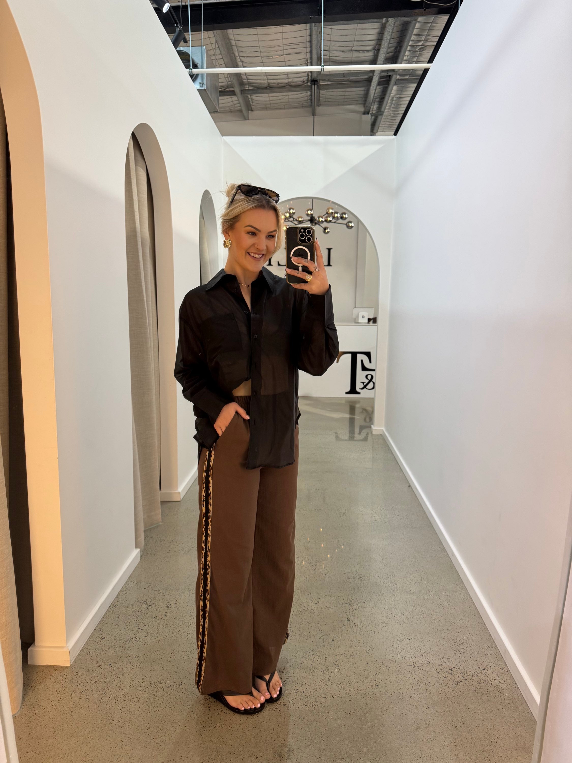 BY FRANKIE / CHOCOLATE- LEOPARD STRIPE PANTS / 987-3