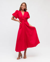 WHITE CLOSET / RED TWIST LINEN DRESS / TFL8545-27